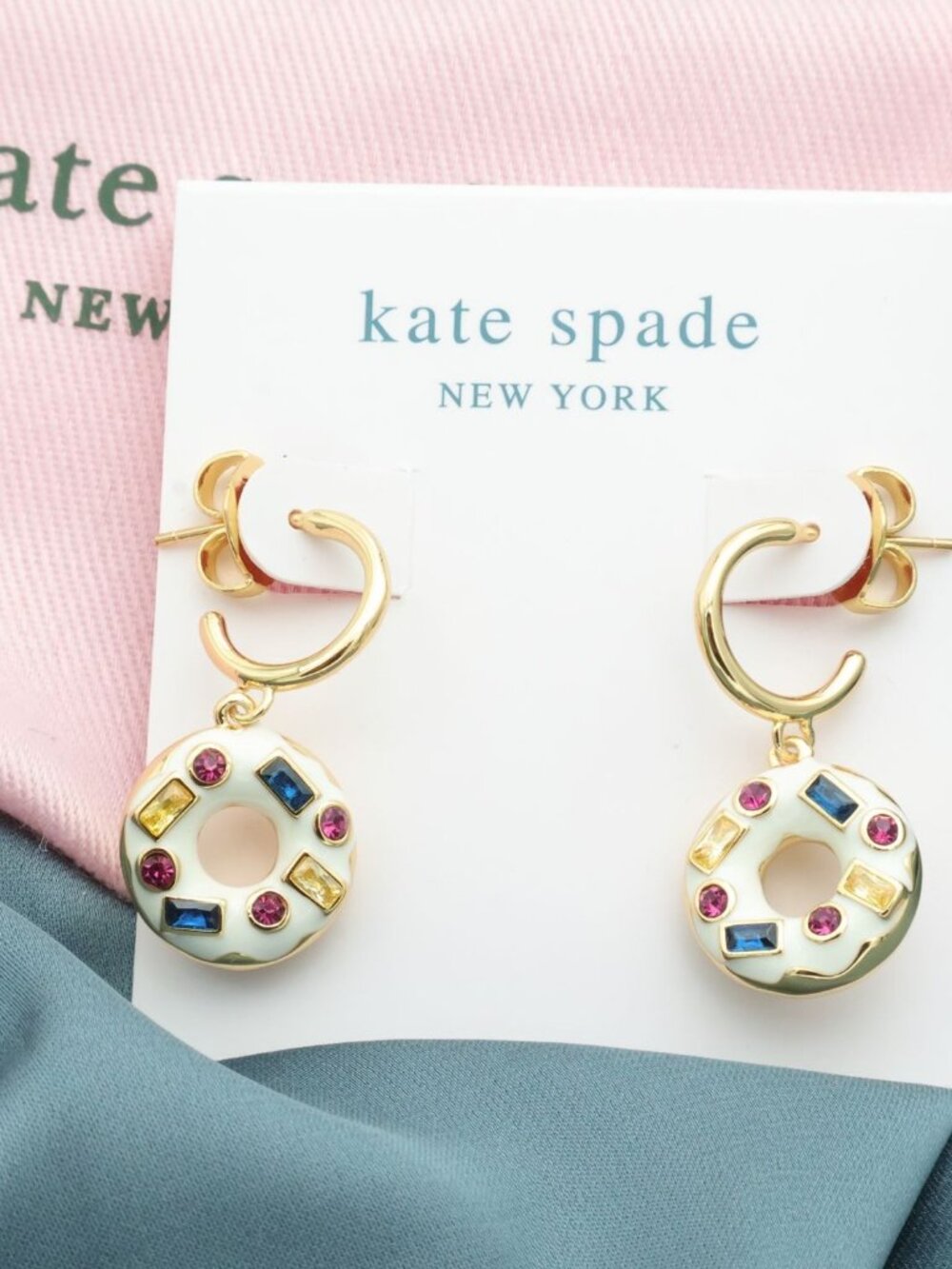 Kate Spade Coffee Break Gold Crystal Donut NEW Perfect condition